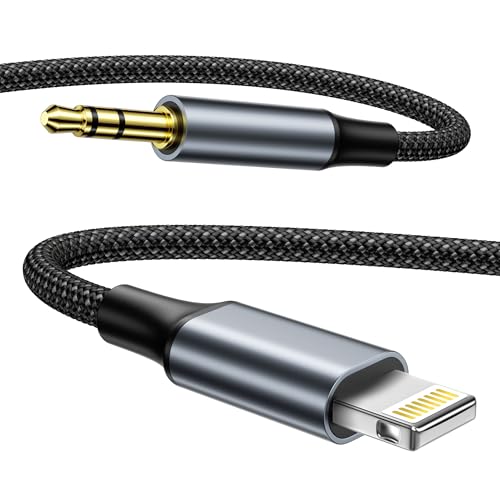 KINPEE Cable Auxiliar Coche iPhone 1M [MFi Certificado], Cable Lightning to Jack 3.5 mm Cable Audio Trenzado para iPhone14 Pro Max 13 12 11/Pro/Xs/XR/X/8/7/Autorradio/Auriculares/Altavoces