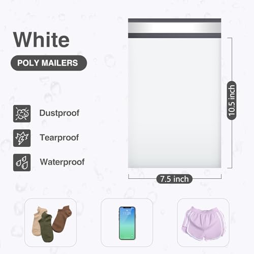 Image of UCGOU Poly Mailers 7.5x10.5 Inch White 100 Pack Shipping Bags Strong Thick Mailing Envelopes Self Sealing Adhesive Waterproof and Tear Proof Boutique Packaging Postal for Clothing
