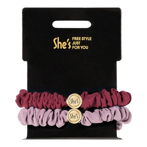 Soft Satin Scrunchies for Women, Elastic Hair Scrunchie Set, Silk Skinny Hair Ties (2 Pcs) Red+Pink