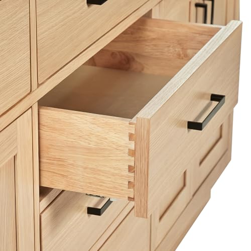 ARIEL Double Bathroom Vanity 73\" Inch Oak with Rectangle Sink, 1.5 inch Edge Pure White Quartz Countertop & Backsplash, 4 Soft Closing Doors, 6 Full Extension Dovetail Drawers, Matte Black - Thumbnail 7