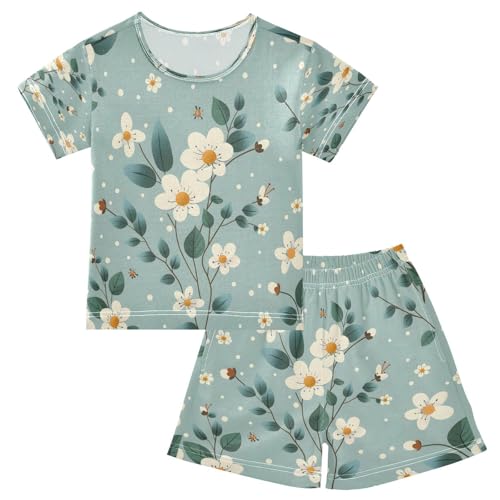 senya Short Sleeve Pajamas Sets Summer Cotton Sleepwear Green Flower