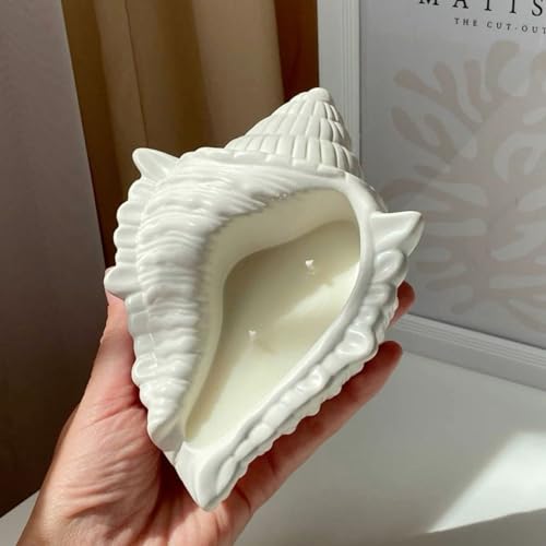 Image of Kittycat Vanilla Scented Seashell Ceramic Candle | Hand-Poured Conch Shell Candle with Soy Wax Blend | Aesthetic Home Decor for Bedroom, Living Room & Gifting