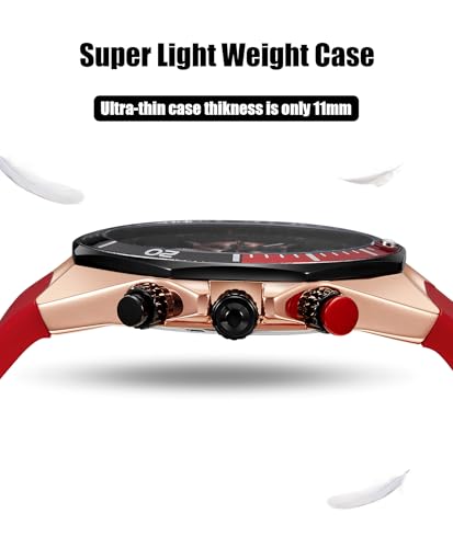 Image of TEARTRACE Watches for Men Luxury Quartz Chronograph 3ATM Waterproof Sport Wrist Watches Multifunctional with Silicone Strap Casual Mens Watches, Red, Sporty