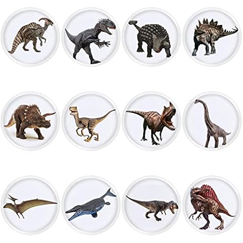 12 Pcs Dinosaur Dresser Knobs Round Soft Rubber Drawer Knobs Dinosaurs Print Drawer Pulls Silicone Kitchen Cabinet Knobs for Boys Girls Kids Pull Handle Cover