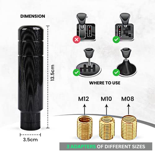 Shift Knob - Carbon Fiber Style - Shifter Stick For Automatic Transmission Only - Weighted - Truck Shift Knob - Stick Shift Knob - Gear Shift Knob, Black, Grey #TOP3