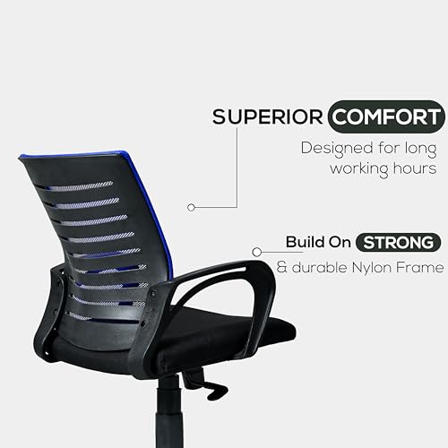 Image of Seventh Heaven Bolt Mid Back Revolving Office Chair for Work from Home, Study, and Computer Use | Heavy Duty Base | Ergonomic Mesh Design | Durable & Comfortable Seating (Blue Mesh)