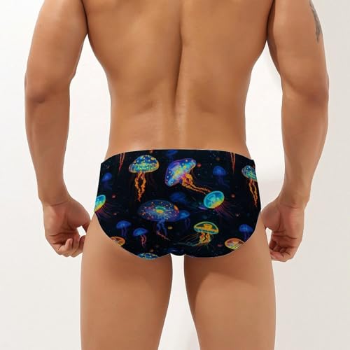 Colorful Glowing Jellyfish Men's Swim Briefs Low Waist Bikini Swimsuit Underwear Beach Swimwear2