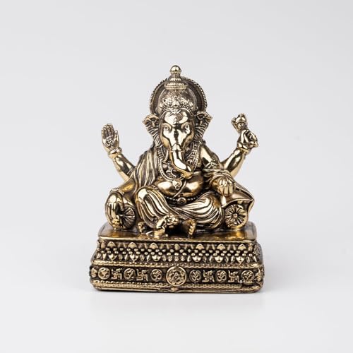 Image of Artarium Brass Chawki Ganesha Statue Car Dashboard (Height 4 inch), Small Ganpati ji Murti for Car Accessories, Home Decor, Office Gifting and Pooja Room (Golden Finish)