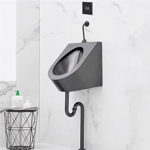 OTQEFTN Men's Urinal Wall Mounted Sensor Urinal, Commercial Men's Adult Urinal Stainless Steel Urinal, Bathroom Toilet High-Efficiency Flushing Urinal, Durable Urinal for Bar/Air-Wall drai