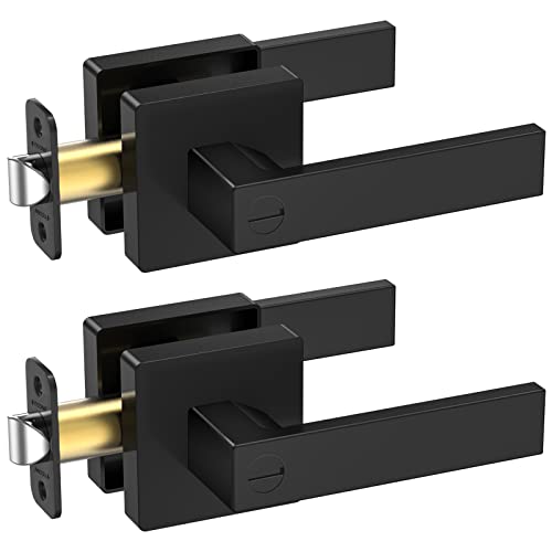 Ticonn 2Pk Door Handle Heavy Duty, Reversible Square Door Lever For Bedroom, Bathroom And Rooms (Black, Privacy, 2 Pack) #TOP3
