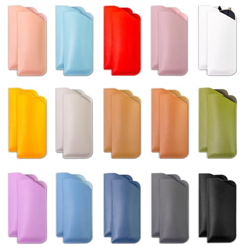 Image of 30 Pcs PU Leather Eyeglass Case, Soft Eyeglass Cases, Slim Eyeglass Case, Pocket Glasses Case for Women