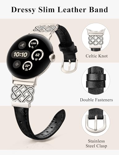 Image of TOYOUTHS Slim Leather Band Compatible with Google Pixel Watch 4 3 41mm /Pixel Watch 2 1 Band Women, Celtic Metal Dressy Thin Fashion Designer Premium Leather Strap for Google 4 3 2 1 Smartwatch