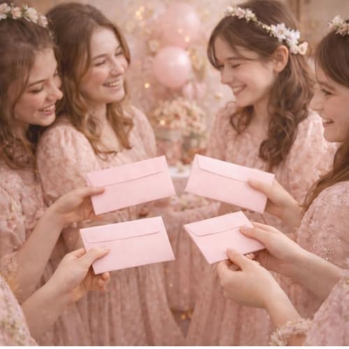 Image of Celebrations Pink Greeting Card Envelopes With Secure Flap, Paper Envelopes for Invitations, Love Letters, Birthday Cards, Thank You Notes, Gift Cards, Envelopes for Letters - Pack of 5