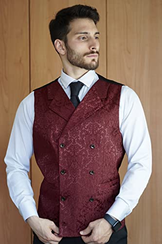 COOFANDY Mens Victorian Vest Steampunk Double Breasted Suit Vest Slim Fit Brocade Paisley Floral Waistcoat3