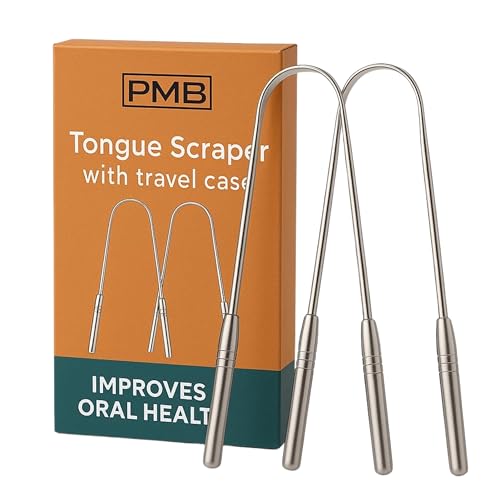 Revyve Raspador de lengua de acero inoxidable, 2 unidades, limpiador de lengua de metal en forma de U para adultos y niños, aliento fresco, herramienta de higiene bucal, incluye estuches de viaje