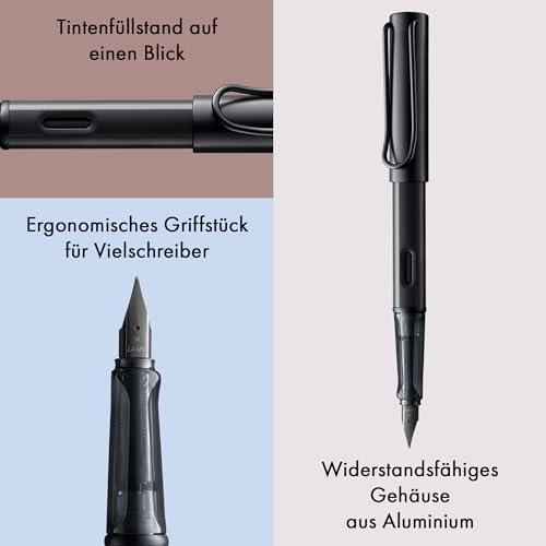Image of LAMY AL-star black - Fountain Pen with ergonomic grip & black steel nib in size M - lightweight aluminum body - including LAMY T 10 blue cartridge - Right-Handed