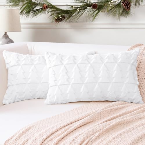 Artscope Set of 2 Christmas Velvet Cushion Covers Sofa Cushions Decorative Pillow Case Soft for Sofa Bedroom Office Living Room Christmas Tree White, 30 x 50 cm