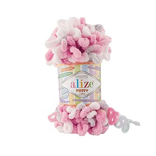 Alize Puffy Color Yarn Baby Blanket Yarn Lot of 5 skeins 500gr 50yds 100% Micropolyester Soft Yarn Baby Blanket Yarn Hand Knitting Yarn Super Chunky Bulky Woven Worested Yarn (6370)
