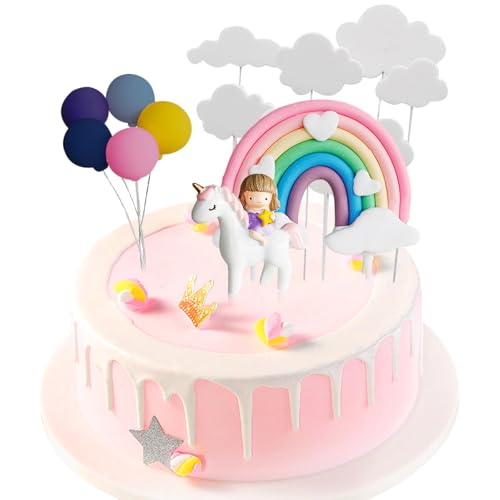 EACHPT Decoração para bolo de unicórnio decoração de bolos de aniversário nuvem arco-íris balões unicórnio Cake Toppers Kit Toppers para bolos para aniversário de infância festa de Baby Shower