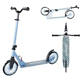 Kick Scooter for Kids Ages 8+ Teens & Adult Adjustable Height, Rear Brake,2-Wheel Folding Kids Scooters Max Rider Weight 220lbs,Lightweight Blue