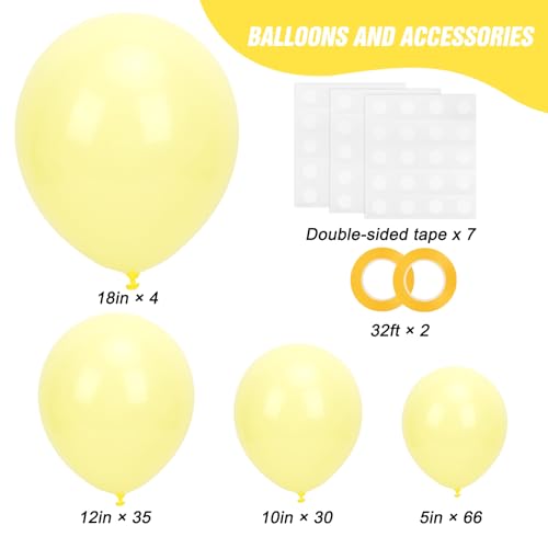 Image of RUBFAC 135pcs Pastel Yellow Balloons, Latex Light Yellow Balloon Different Sizes 18 12 10 5 Inch for Garland Arch Baby Shower Anniversary Wedding Birthday Party Decorations