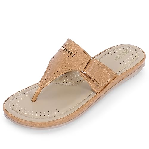 DOCTOR EXTRA SOFT Womens Flat Memory Foam Slippers/Flip-Flops Fashion Stylish Casual Comfortable Lightweight Synthetic Slip-on Indoor & Outdoor Sandals with Adjustable Buckle Strap Girls/Ladies D-608