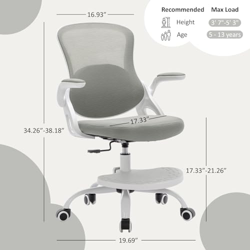 Image of Kids Desk Chair,Ergonomic Study Chair with Adjustable Height,Swivel Mesh Desk Chair with Wheels,Home Office Chair for Children in Home Bedroom Grey