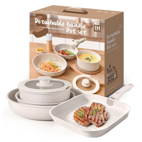 La Mejor Selección de Ollas de cerámica - los más vendidos. 43 WEITURO Juego De 6 Ollas Y Sartenes Antiadherentes Con Mango Extraíble,Juego De Utensilios De Cocina De Cerámica,inducción De Cocina,Juego De Utensilios De Cocina Para Caravana...