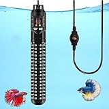 水槽ヒーター オートヒーター LEDディスプレー 15-34°C温度調節 安全カバー付き熱帯魚用ヒーター 縦横設置 淡水海水両用 金魚 メダカ アクアリウム (300W)