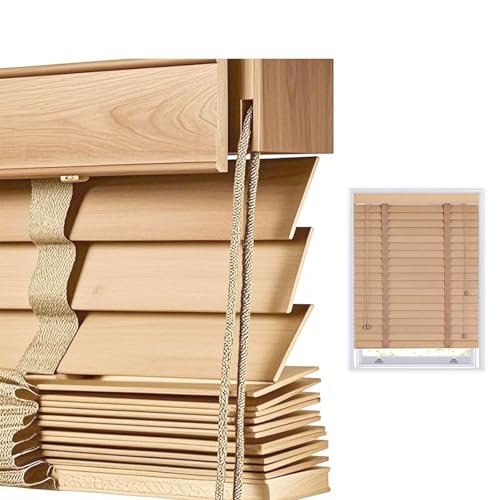 Blackout Wood Venetian Blinds 55cm 60cm 80cm 90cm 100cm 110cm 120cm 130cm 160cm Wide Horizontal Blinds Shutters for Windows 50mm Slats Venetian Blind Easy Fit Curtains(Beige)