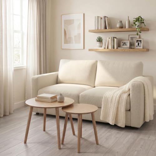 Miniatura 2 de Lolahome Set De 2 Mesitas Nido Auxiliares Redondas Laminadas En Tono Natural De 48 Y 40 Cm De Diámetro Para Salón O Despacho