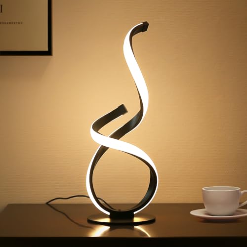 JIOODICH. Modern Touch Lamp for Nightstand, Spiral LED Table Lamp, Dimmable 3 Color Temperature Night Stand Desk Lamp, Unique Bedside Light for Living Room, Bedroom, Cool Lamps for Ideal Gift, Black