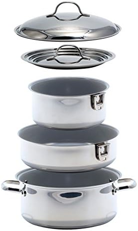 Kuuma Products 7-Piece Ceramic Nesting Cookware Set - Stainless Steel w/Non-Stick Coating - Induction Compatible - Oven Safe (57038), Silver (KUUMA PRODUCTS)
