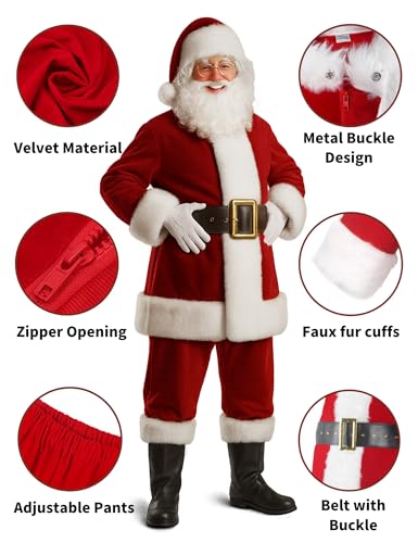 Men's Deluxe Santa Suit 11pc. Christmas Adult Professional Santa Claus Outfit Xmas