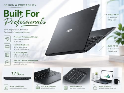 Image of Acer TravelLite TL05 Smart Laptop | AMD Ryzen 7 7730U | 16GB RAM | 512GB SSD | Radeon Graphics | 15.6 inch FHD | Windows 11 + MS Office 2024 Lifetime | 3 Years Warranty | Black
