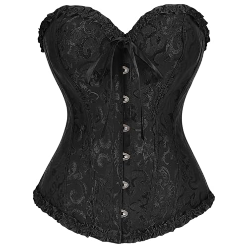 WHIPPY Women's Bustier Corset Tops for Women Lace Up Boned Overbust Bustier Shapewear Lingerie Top Waist Training Corset Black Small