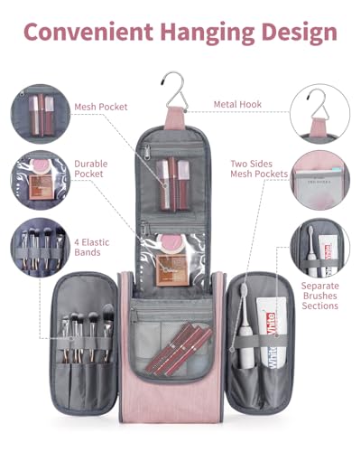 Image of Hanging Travel Toiletry Bag Cosmetic Make up Organizer for Women and Men (Medium, Pink)