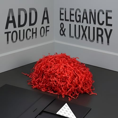 Image of RBS - Black Gift Box with Red Filler 23x16x10cm Empty Hamper Box for Gifting Holds Upto 5kg Sturdy Cardboard Gift Boxes with 25g Decorative Shredded Paper Birthday, Christmas, Valentine's Day Packing