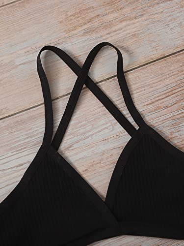 COZYEASE Women's 5 Piece Solid Ribbed Knit Criss Cross Wireless Bralettes Underwear4