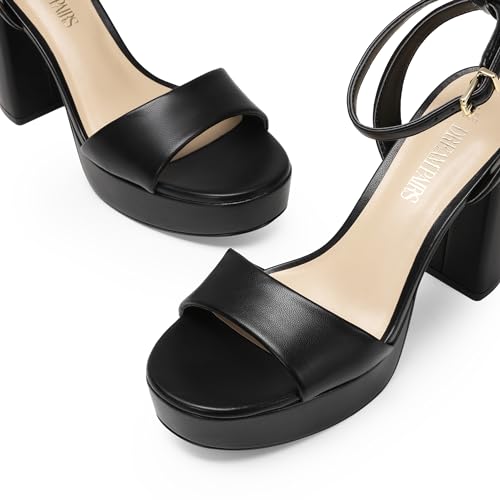 DREAM PAIRS Platform High Heels for Women Chunky Round Open Toe Ankle Strap Stylish Heeled Sandals for Party Prom Wedding,Size 6.5,Black-Pu,SDHS2423W - Image 2
