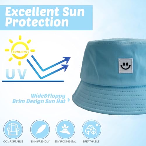 Kids Sun Hat Smile Face Bucket Hat for Girls Boys Summer Sun Protection Cotton Unisex Beach Cap4