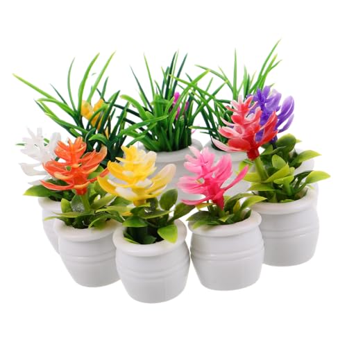 JOINPAYA 9個ドールハウス用ミニ観葉植物 模擬色盆栽フィギュア ミニ鉢植え装飾品 リアル感ある小型植物 模型風景用インテリア