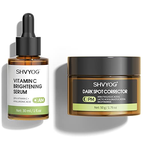 Dark Spot Remover for Face, SHVYOG AM/PM Dark Spot Corrector with Vitamin C Brightening Serum, Hyperpigmentation Treatment, Freckle, Sun Spots and Age Spots Removal for Face and Body
