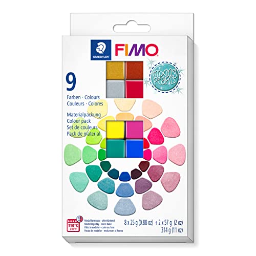 STAEDTLER 8013 C10-1 FIMO Effect Oven-Hardening Polymer Modelling Clay - Mixing Pearls, Assorted Colours (Pack of 8 x 25g Half Blocks, 2 x 57g Blocks)