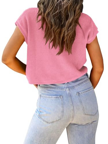 Image of LCXWFE Womens Summer Cropped Sweater Vest Trendy Cap Sleeve Crop Tops Crew Neck Loose Knit Tank Top