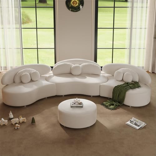 homary 7-Seat Curved Modular Sectional Sofa – Velvet Upholstered, Beige