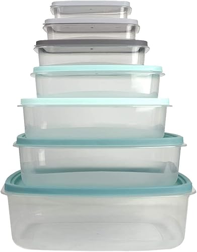 Home Basics Juego de 14 recipientes de almacenamiento de alimentos con tapas de plástico de ajuste seguro para sobras, preparación de comidas, cinco