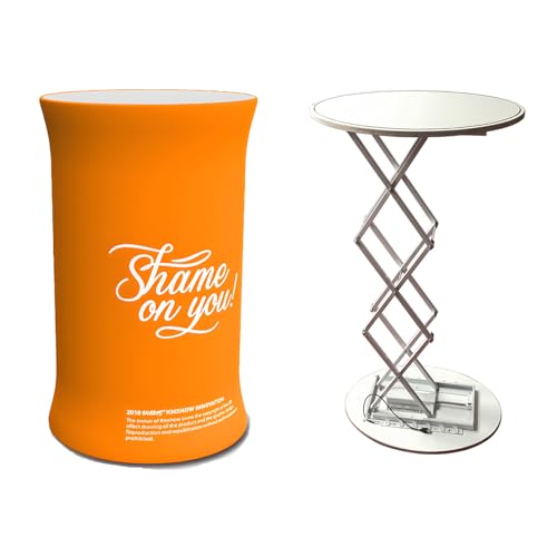 NEWsandor Custom Portable Tradeshow Podium Table for Booth,Advertising,Exhibition,Hydraulic lift, Luminescent, Light box(Circular)