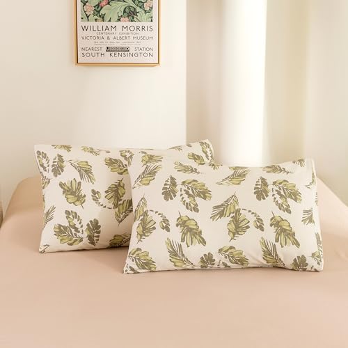 Image of ECOCOTT 2 Pack Pillowcase King Size, Leaf Pattern Pillow Cases Set - 100% Cotton Pillow Covers with Envelope Closure (King, 20 inchx36 inch)