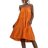 Trendy Dresses for Women 2023 Long Dress Sleeveless Split Maxi Dresses Chiffon Ruffle Flowy Dresses Orange